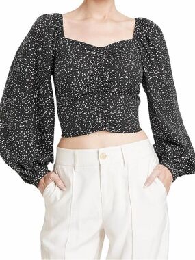 A New Day 4X Women's Long Balloon Sleeve Slim Fit Ruched Front Polka Dot Top